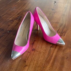 Hot Pink Leather and Silver Heels by Chinese Laundry Size 5.5 Like New!
